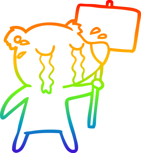 Gökkuşağı gradyan çizgi çizimi bir insan tarafından çizilmiş ağlayan ayı