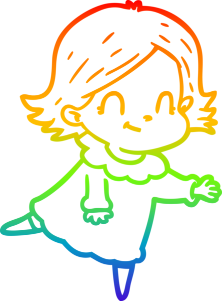 Gökkuşağı gradyan çizimi. Bir insan tarafından çizilmiş karikatür dostu bir kız.