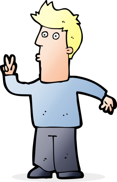 Karikatürist bir insan tarafından çizilmiş barış işareti veriyor.