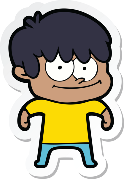 Bir insan tarafından çizilmiş mutlu bir çizgi film karakterinin çıkartması.