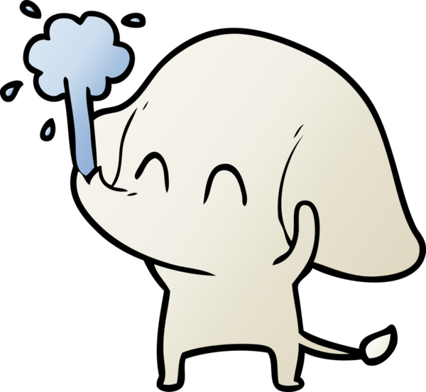 Bir insan tarafından çizilmiş su püskürten sevimli bir fil.