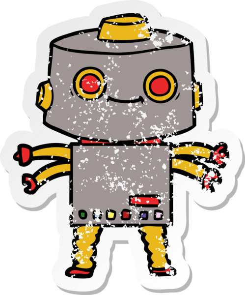 Bir insan tarafından çizilmiş karikatür robotunun sıkıntılı çıkartması.