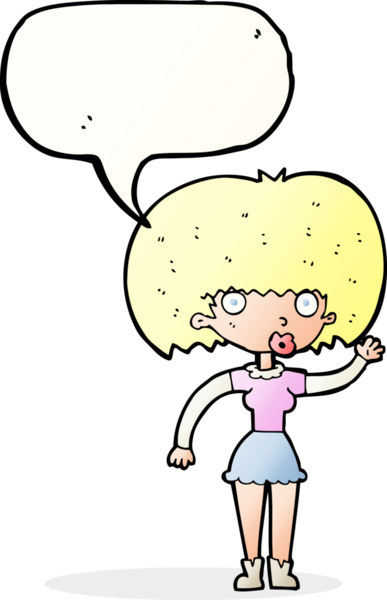 Bir insan tarafından çizilmiş bir konuşma balonuyla el sallayan çizgi film kadını.