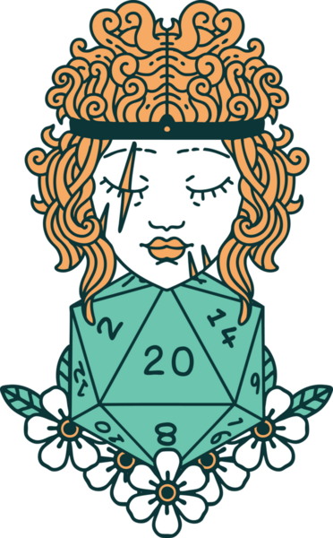 Retro Dövme Tarzı İnsan Barbarlığı Bir insan tarafından çizilmiş 20 zar ile