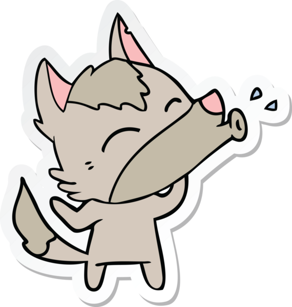 Bir insan tarafından çizilmiş uluyan kurt çizgi filminin çıkartması.