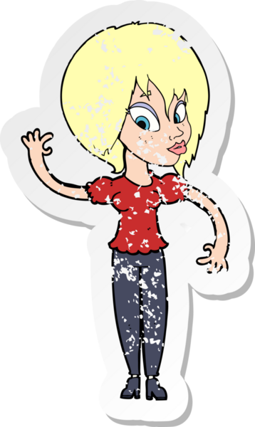 Bir insan tarafından çizilmiş bir karikatür kadının gerilmiş çıkartması.