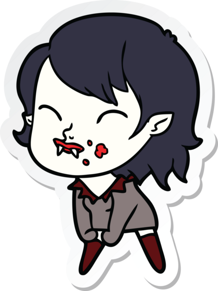 Bir insan tarafından çizilmiş yanağında kan olan vampir bir kızın çıkartması.