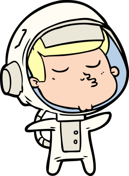 Bir insan tarafından çizilmiş kendine güvenen bir astronot çizgi filmi.