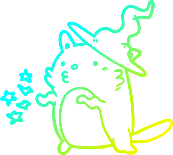 Bir insan tarafından çizilmiş büyülü bir kedi büyücüsünün soğuk gradyan çizgisi.