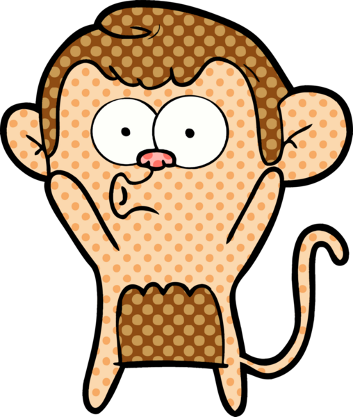 Bir insan tarafından çizilmiş, şaşırmış maymun çizgi filmi.