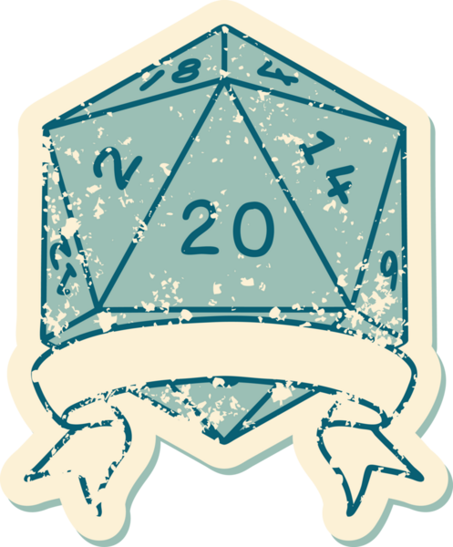 Retro Dövme Biçimi Doğal 20 kritik vuruş D20 zar bir insan tarafından çizildi
