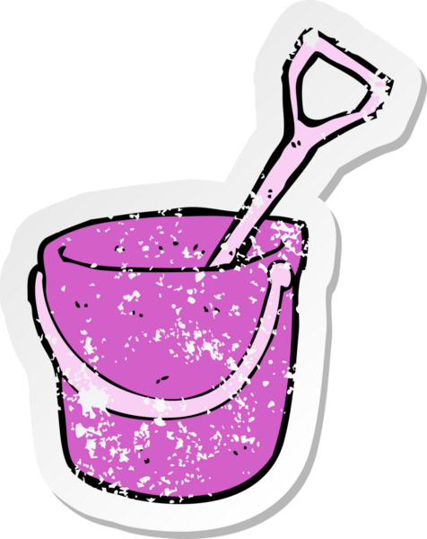 Çizgi film kovası ve bir insan tarafından çizilmiş kürek desenli gerilmiş çıkartma.