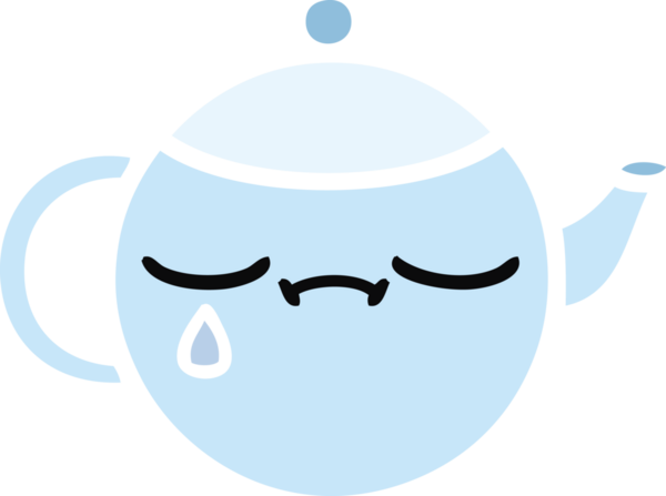 Bir insan tarafından çizilmiş üzgün bir çaydanlığın düz renkli retro karikatürü