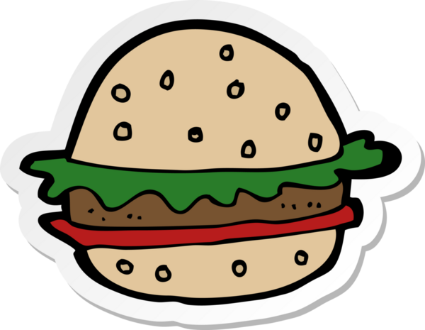Bir insan tarafından çizilmiş çizgi film hamburgerinin çıkartması.