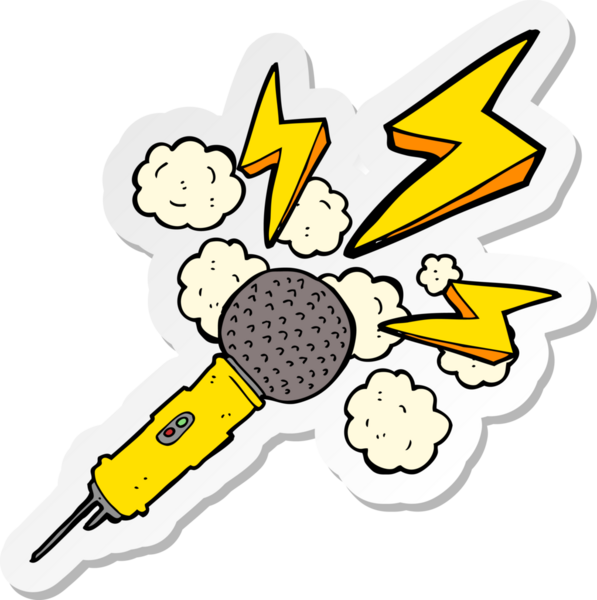 Bir insan tarafından çizilmiş bir karikatür mikrofonunun etiketi.