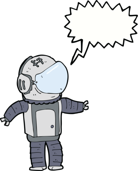 Bir insan tarafından çizilmiş konuşma balonu olan bir astronot.