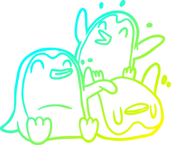 Bir insan tarafından çizilen mutlu penguenlerin soğuk gradyan çizgisi