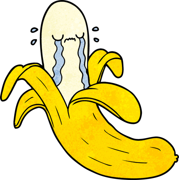 Bir insan tarafından çizilmiş ağlayan muz çizgi filmi.