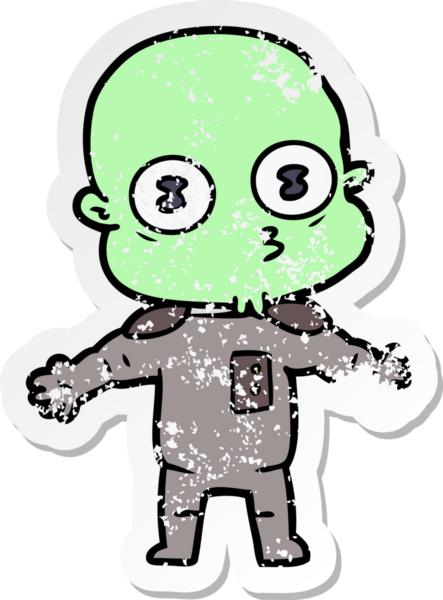 Bir insan tarafından çizilmiş garip kel bir uzay adamının sıkıntılı çıkartması.