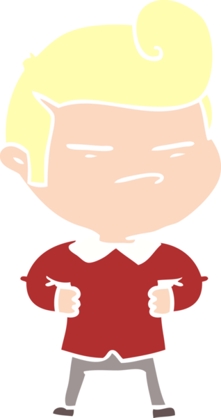 Düz renkli karikatür. Havalı adam. Saç kesimi bir insan tarafından çizilmiş.