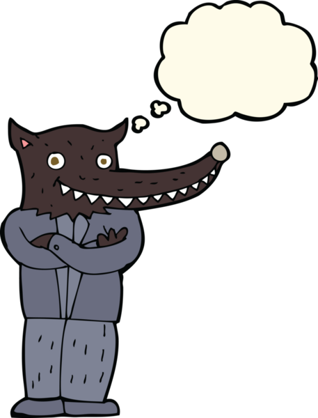 Bir insan tarafından çizilmiş düşünce balonlu bir kurt adam.