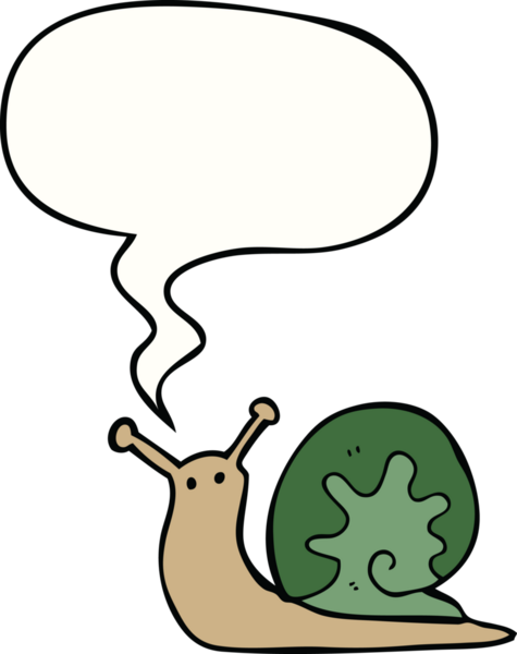 bir insan tarafından çizilmiş konuşma balonlu çizgi film salyangozu