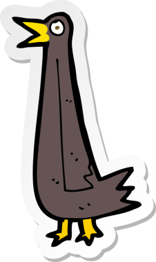 Bir insan tarafından çizilmiş komik bir karikatür kuşunun çıkartması.