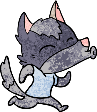 Bir insan tarafından çizilmiş giysiler içinde uluyan kurt çizgi filmi.