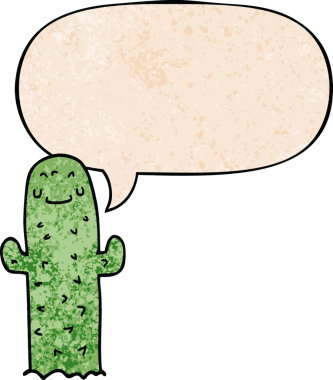 bir insan tarafından çizilmiş eski moda konuşma baloncuklu çizgi film kaktüsü.