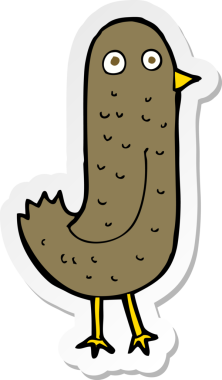 Bir insan tarafından çizilmiş komik bir karikatür kuşunun çıkartması.