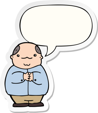 Bir insan tarafından çizilmiş konuşma balonu çıkartmalı keltoş adam.