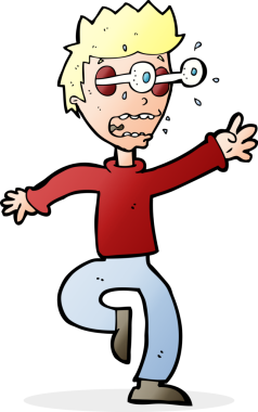 Bir insan tarafından çizilmiş, gözleri fırlayan, korkmuş bir adam.