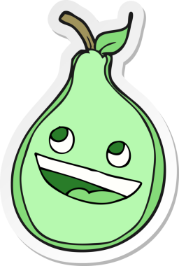 Bir insan tarafından çizilmiş karikatür armudu çıkartması.