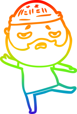 Bir insan tarafından çizilmiş sakallı, endişeli bir çizgi film çizimi.