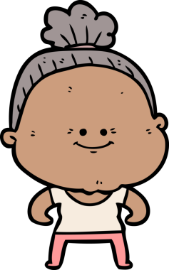 Bir insan tarafından çizilmiş mutlu yaşlı kadın çizgi filmi.