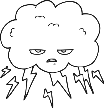 Bir insan tarafından çizilmiş siyah beyaz karikatür gökgürültüsü.