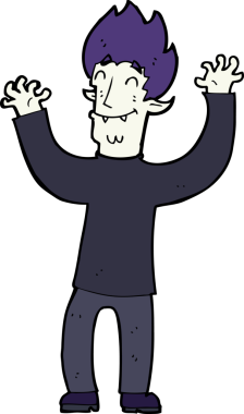 Bir insan tarafından çizilmiş mutlu vampir adam çizgi filmi.