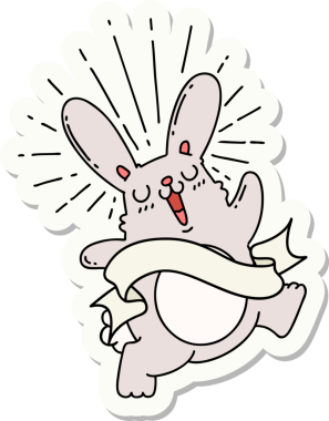 Bir insan tarafından çizilmiş zıplayan tavşan dövmesi çıkartması.