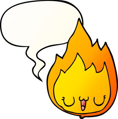 Yüzü konuşma baloncuğu olan çizgi film alevi bir insan tarafından çizilmiş düzgün eğimli bir şekilde.