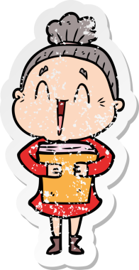 Bir insan tarafından çizilmiş mutlu, yaşlı bir kadının sıkıntılı çıkartması.