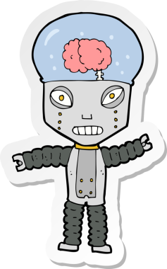 Bir insan tarafından çizilmiş gelecekteki bir robotun çıkartması.