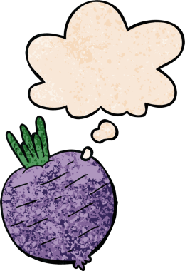 bir insan tarafından çizilmiş grunge desenli düşünce baloncuklu sebze çizgi filmi.