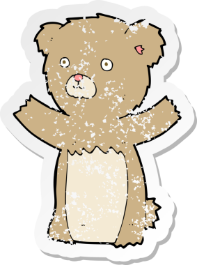 Bir insan tarafından çizilmiş oyuncak ayının gerilimli çıkartması.