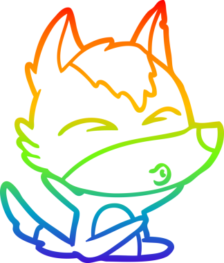 Gökkuşağı gradyan çizgi çizimi bir insan tarafından çizilmiş bir kurt çizgi filmi.