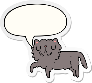 Bir insan tarafından çizilmiş baloncuk çıkartmalı çizgi film kedisi.