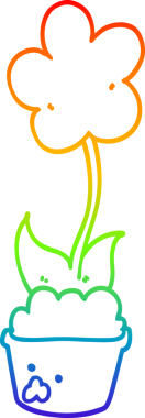 Gökkuşağı gradyan çizgisi. Bir insan tarafından çizilmiş şirin bir karikatür çiçeği.