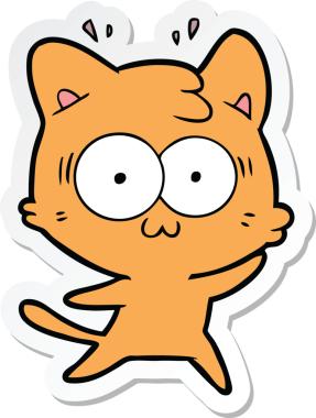 Bir çizgi film çıkartması. Bir insan tarafından çizilmiş, şaşırmış bir kedi.