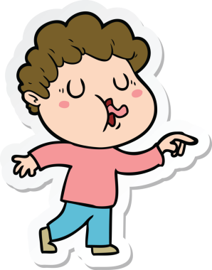 Bir insan tarafından çizilmiş şarkı söyleyen bir çizgi film karakterinin çıkartması.