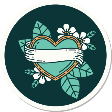 Bir insan tarafından çizilmiş geleneksel bir kalp ve bayrak stili dövme çıkartması.