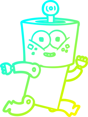 Bir insan tarafından çizilmiş mutlu çizgi film robotu çizimi.